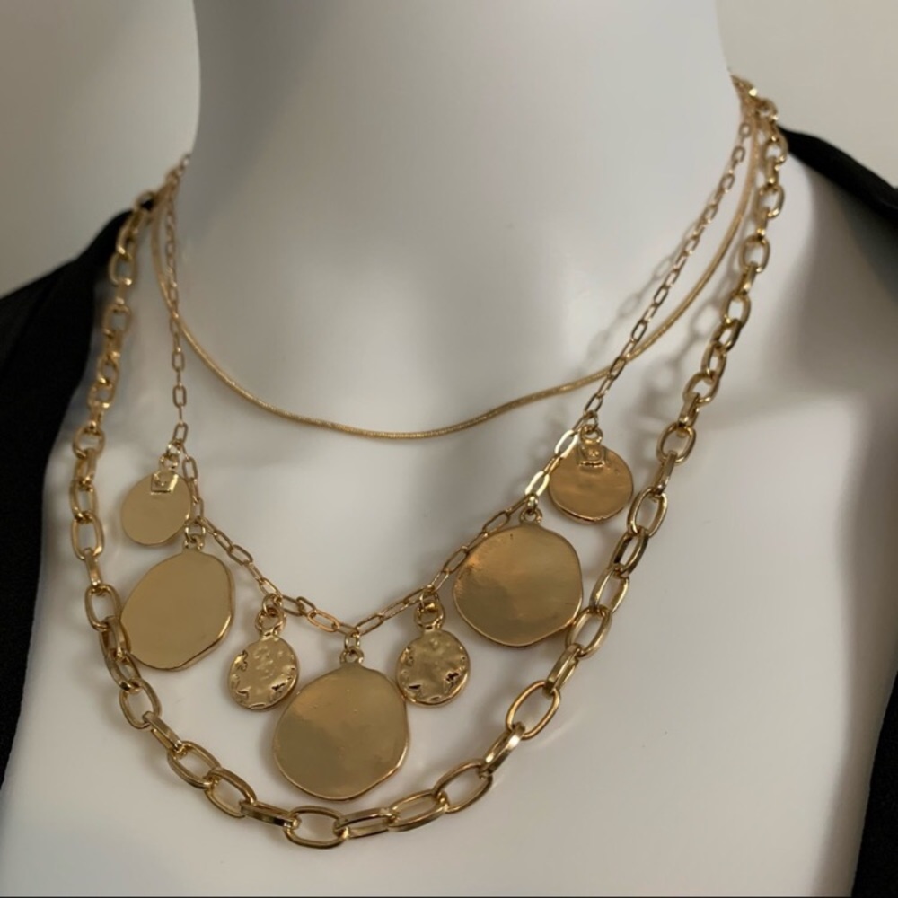 Express Gold tone multi strand layered necklace